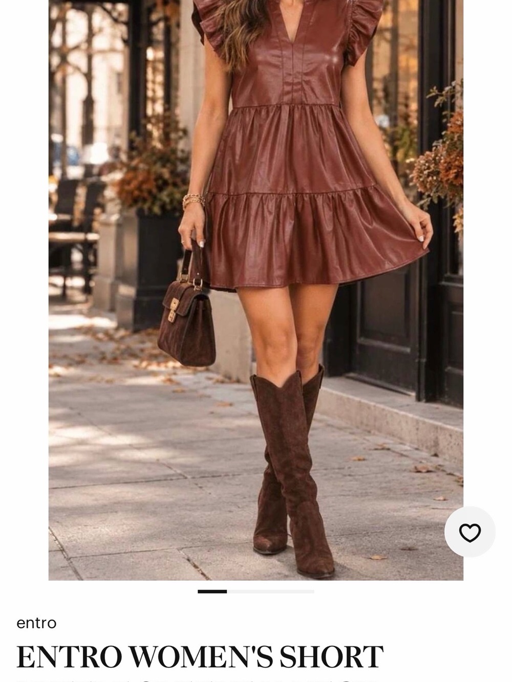 entro Brown Faux Leather Tiered Mini Dress